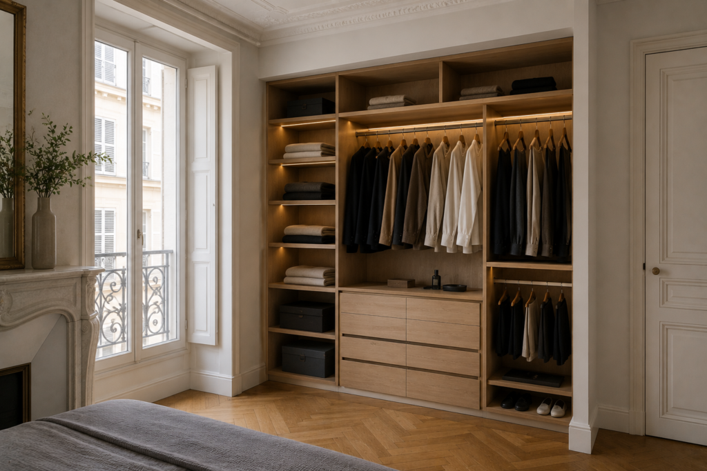 Chambre minimaliste avec coin dressing élégant marseille